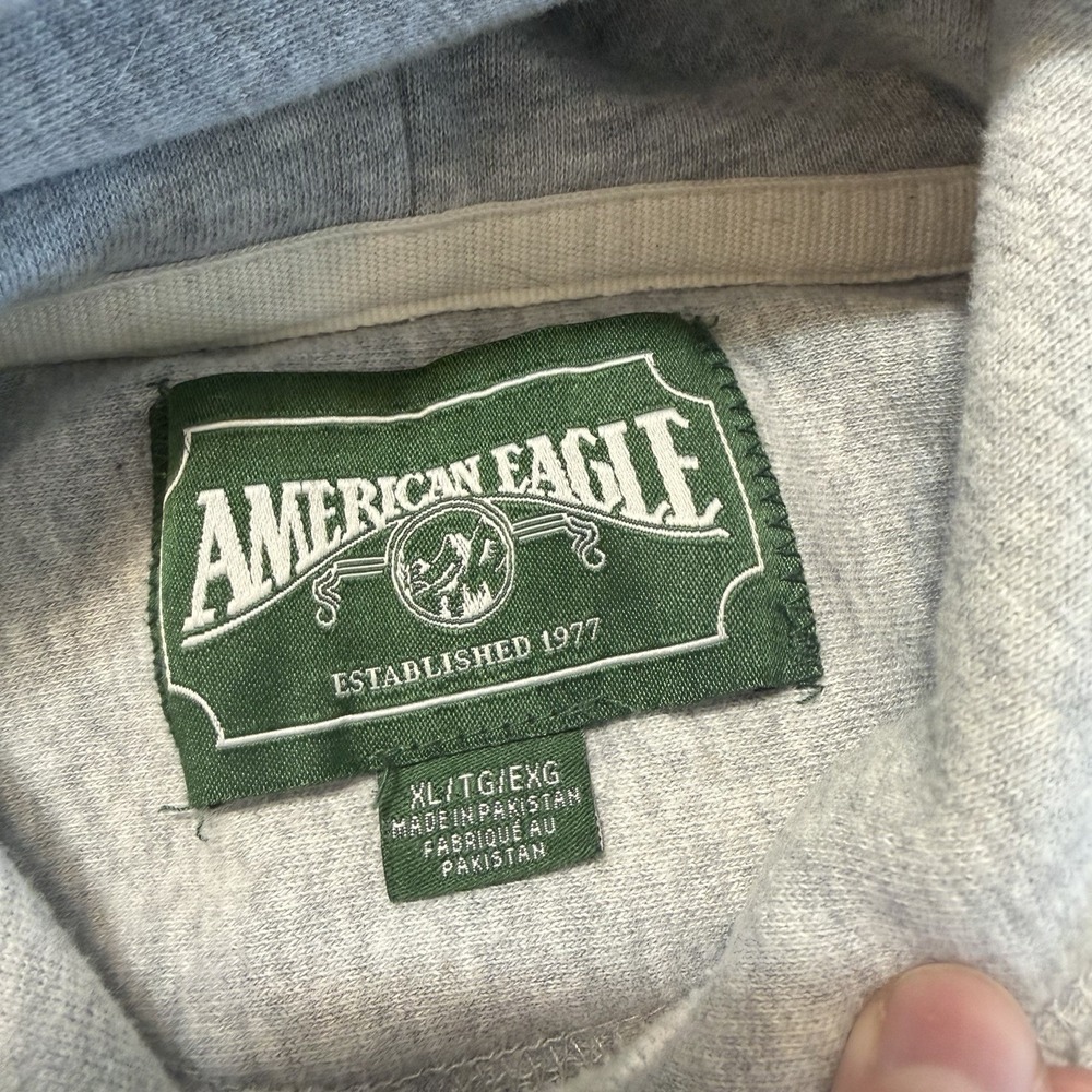 American Eagle Hoodie Mens XL Gray Logo Pullover Fleece Casual Y2K VTG Style - Picture 3 of 7